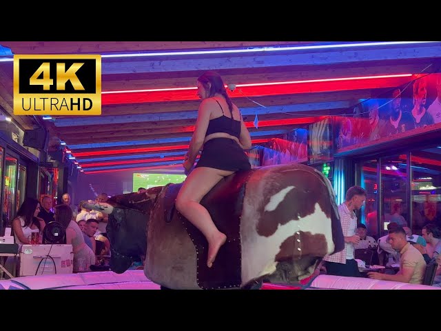 🐂 Bull Riding in Benidorm | Girl on Mechanical Bull | Night Adventures