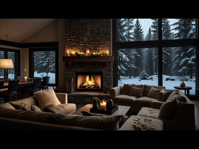 No Ads Fireplace Blizzard ASMR - Snow Storm Sound With Fireplace Burning For Deep Sleeping