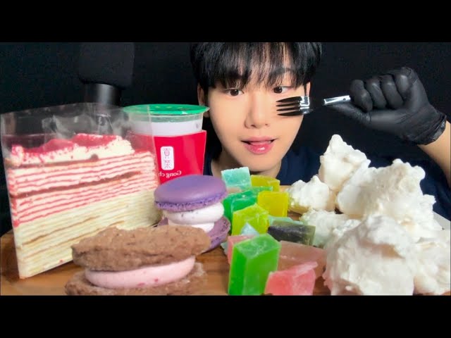 ASMR Gongcha & Dessert & Meringue Cookie Eating Show [Mukbang]