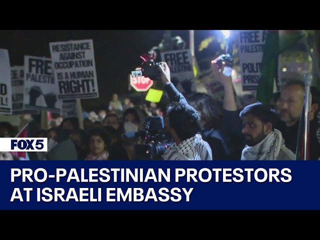 Pro-Palestinian protestors at Israeli Embassy