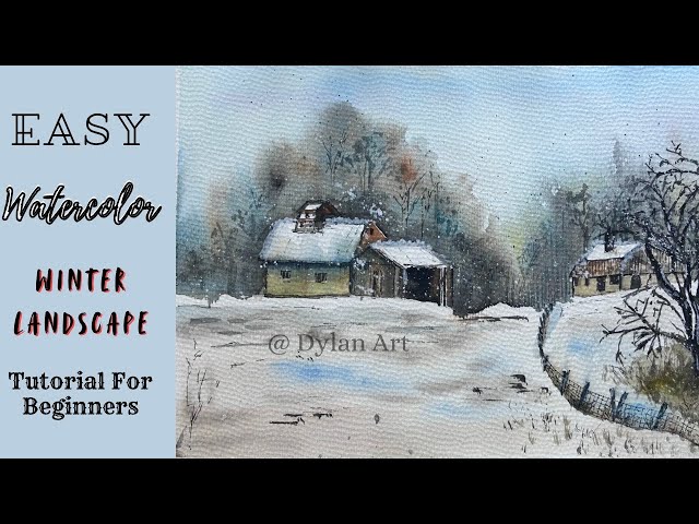 Easy Watercolor Winter Landscape Tutorial For Beginners|2.5 x speed time with watercolor Painting