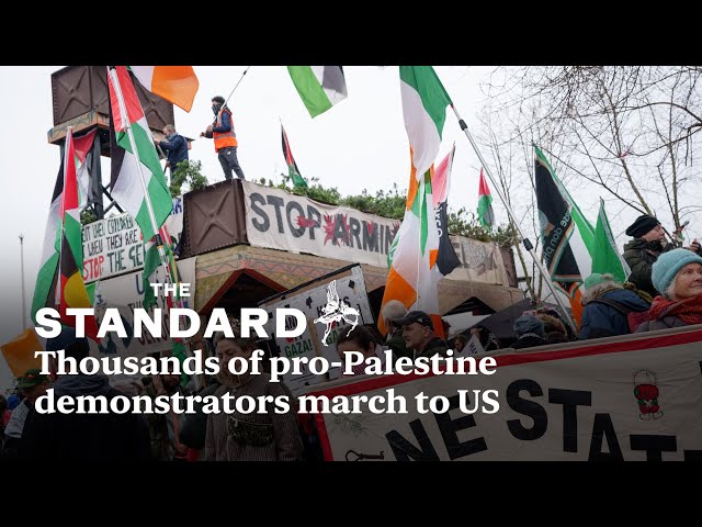 Thousands of pro-Palestine demonstrators march to US embassy in London