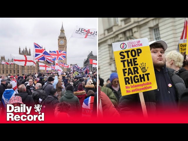 Thousands gather in support of Tommy Robinson and for counter-demonstration in London