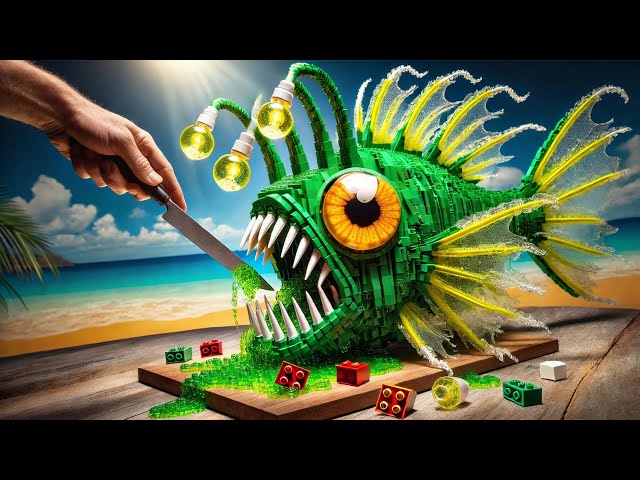 LEGO Monster Green Deep-sea Fish IRL - Stop Motion ASMR Seafood