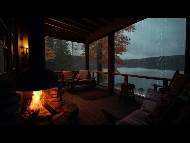 Rainy Day on the Porch | Fireplace & Rain Sounds to Deep Sleep