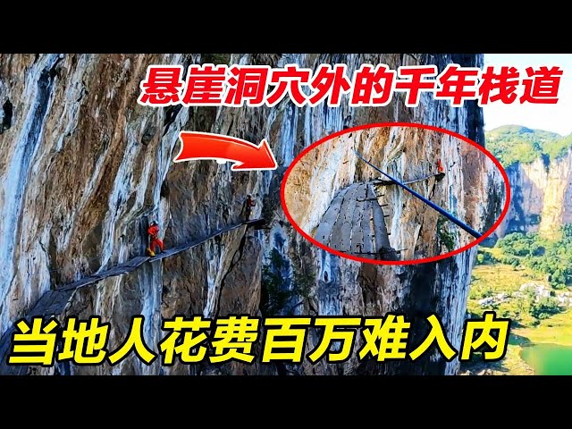 A mysterious plank road was built in the cliff cave. The local people said that 1 million flowers c