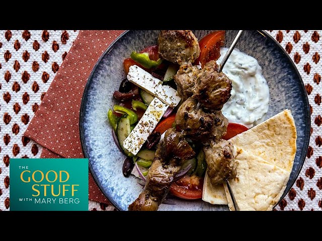 Weeknight Warrior Pork Souvlaki, Tzatziki & Village Salad | The Good Stuff with Mary Berg