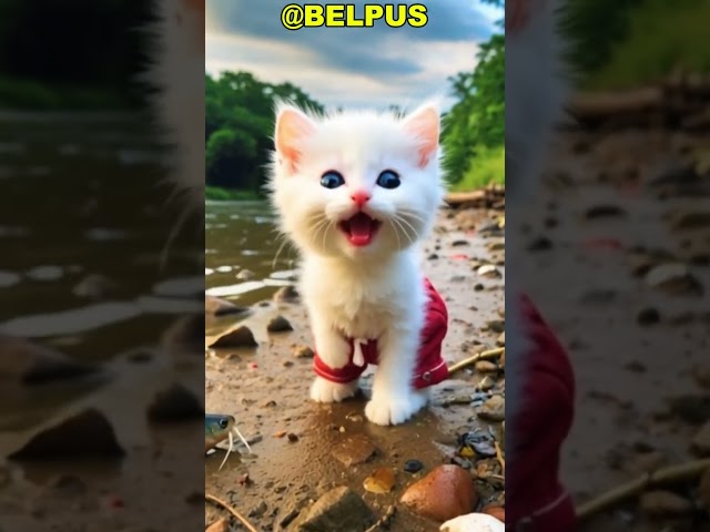 CUTE LITTLE CAT FINDS A FISH #cutelittlecat #fish #animation #ai #feedshorts