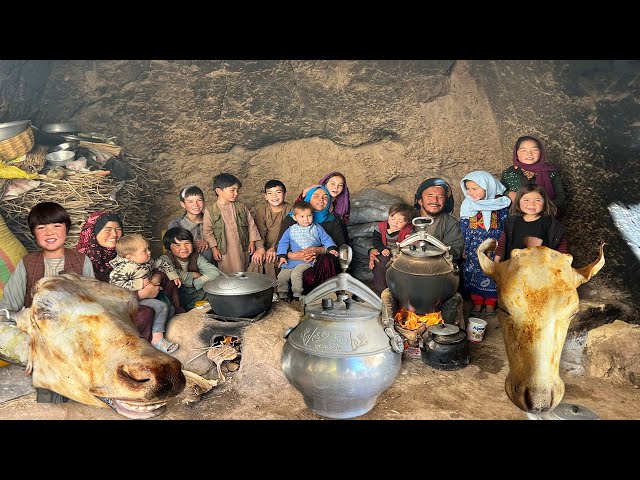 Cow Head Feast: Traditional Kabuli Pulao for a Large Family | Afghanistan village life