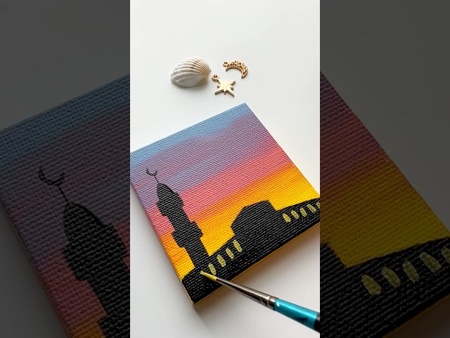 Easy Makkah at sunset mini painting idea for beginners #art #shorts