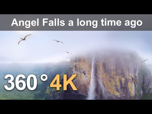 360 video, Angel Falls millions of years ago. 4K aerial video