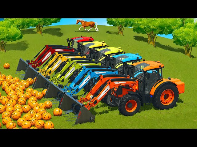 LOAD AND TRANSPORT BASKETBALLS WITH JOHN DEERE TRACTORS - Farming Simulator 25