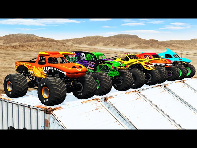 Big Monster Trucks Transport Triple Flatbed with Color Slide#98