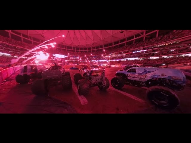 Jump ramps and kick up mud in a Monster Jam truck: 360 video