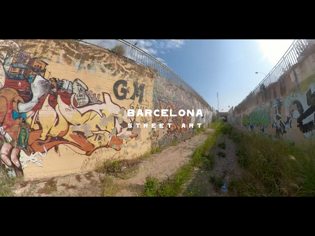 Urban exploration BARCELONA. Abandoned alleyway sewer covered in street art. 360 travel adventures 2