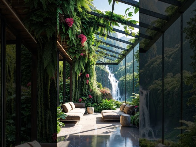 🌿 Luxury Nature Escape | Serene Glasshouse with Waterfall View ✨