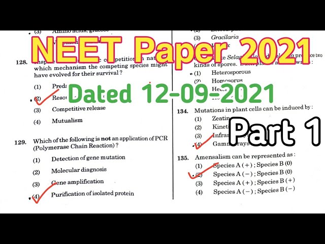 NEET 2021 Question paper | Biology solved question paper | Part 1