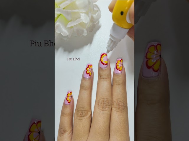 🧷🌼Easy flower Nailart Design At Home 💅🏡 #nailart #piubhol #shorts