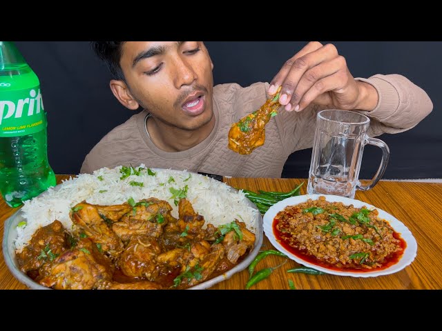 ASMR EATING SPICY CHICKEN CURRY+MUTTON KEEMA+EXTRA GRAVY AND SALAD (Eating show) MUKBANG VIDEO