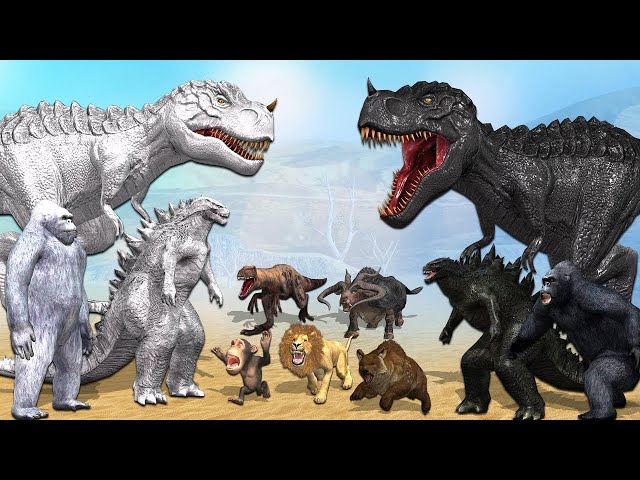 🔴LIVE :🐱‍🐉🦍Dinosaur Gorilla Godzilla Black And White Animals || Cartoon Godzilla Comedy video