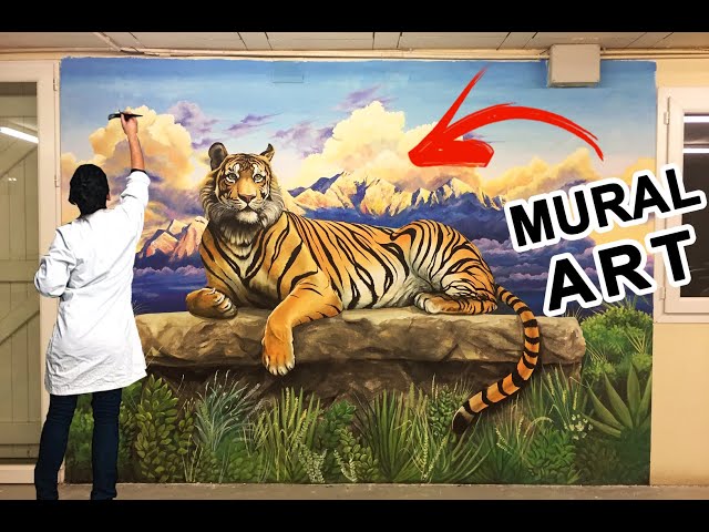 Giant mural painting Tiger with landscape