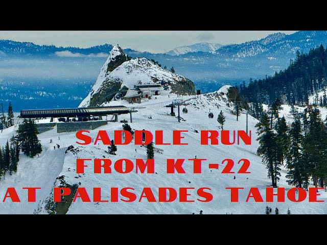 Skiing the easy way down from KT-22 via the Saddle at Palisades Tahoe on Friday February 16, 2024