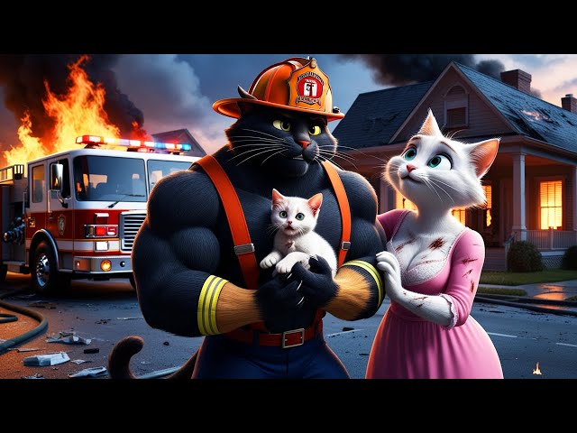 Big Fire at the Kitten Birthday🐱the Fire Hero!🔥 #cat #catstory #cute #kitten #aiimages #aicat