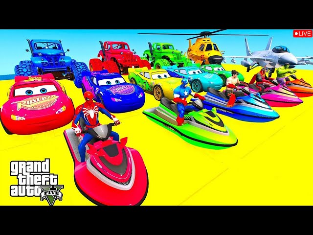 GTA V MEGA RAMP VS CARS, BIKES, PLANES FRANKLIN WITH SPIDERMAN ARMY TRIED IMPOSSIBLE CHALLENGE#gta5