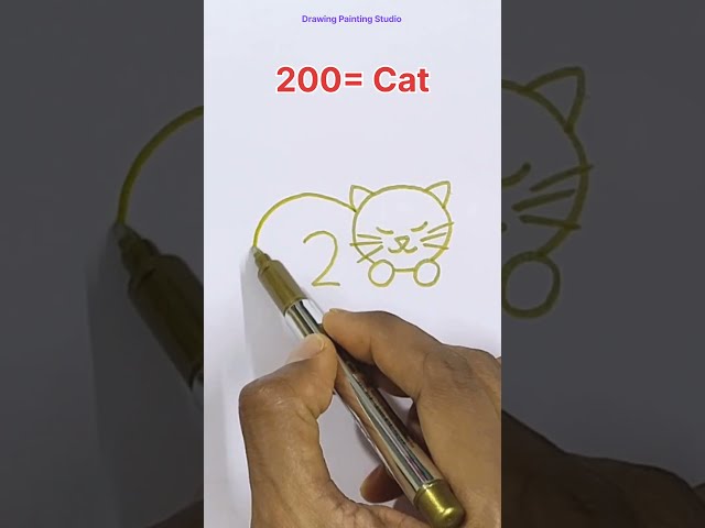 How to Draw a cute Cat using Numbers 200 / Cat Drawing Easy way  #shorts #viral #trending