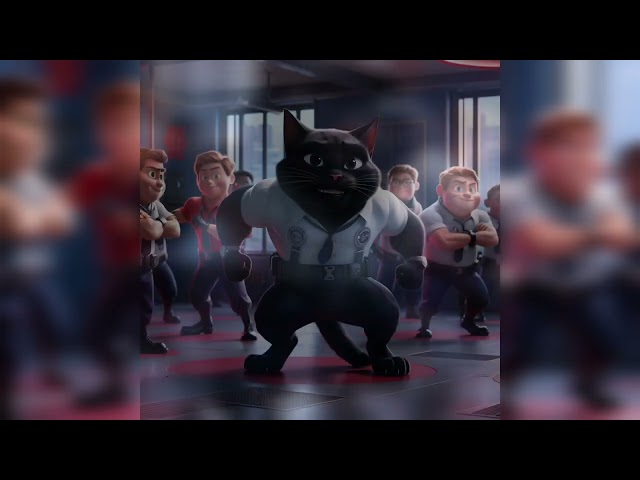 Black Muscle Cat Spy Chronicles. #aicats #cartoon #animation #singingcat  #disney