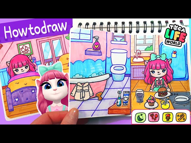 Toca Boca How to draw My Talking Angela 2 house in Toca Life World DIY paper game book #papercraft