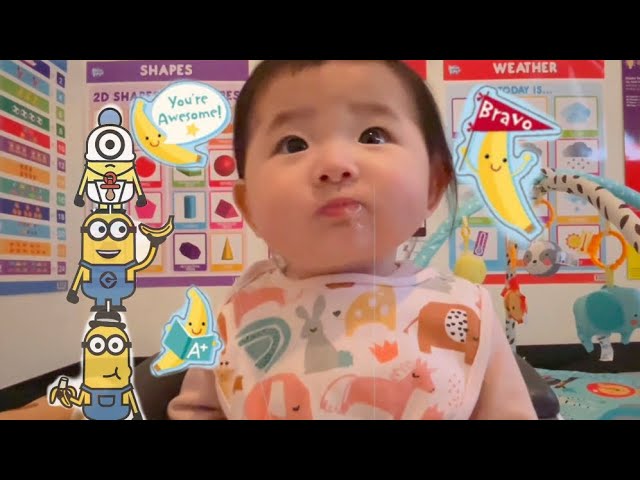 Tiny tastes: Baby tries new food (banana) adorable baby eating show mukbang #babyValerie #hungrybaby