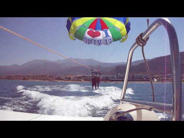 Takeoff parasailing from boat Stalida Crete