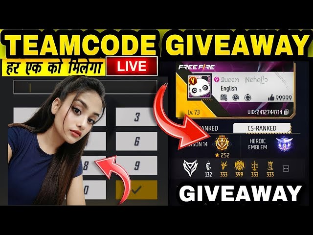 FREE FIRE LIVE CUSTOM ROOM GIVEAWAY | FF LIVE TEAM CODE GIVEAWAY | FF LIVE GIVEAWAY DJ ALOK |FF LIVE