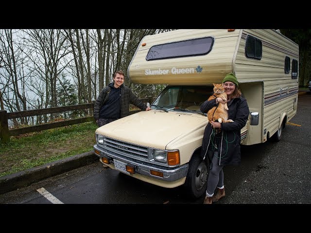 Couple + Cat Live Full Time in a Restored Toyota CamperVan / Van Life Tour! / RV to Tiny house!