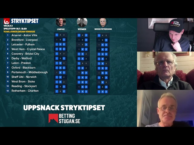 Uppsnack Stryktipset Lördag v3  » 18/1 2025 » Tips & Förslag Weimer, Limpar & Bosse 🔎