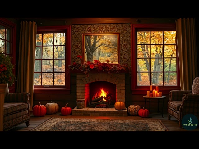 Autumn Afternoon with Fireplace and Piano – Fall Ambience for Relaxation | 1 hours piano music