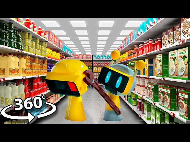 Fun Bot & Garnold Having Fun - Supermarket in 360° Video | VR / 8K | Incredibox Sprunki