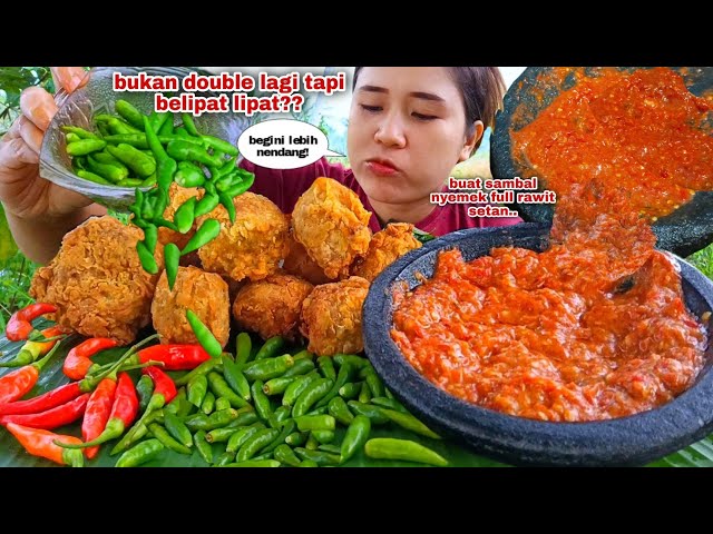 EAT, FRIED TOFU, RED CHILLI, RAW CHILLI, EXTRA, SPICY SAMBAL, MUKBANG