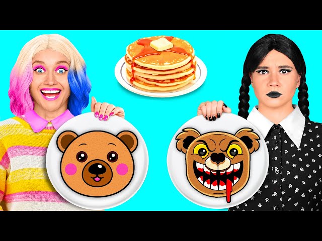 Pancake Art Challenge with Wednesday Addams | Funny Food Situations by BaRaDa Challenge