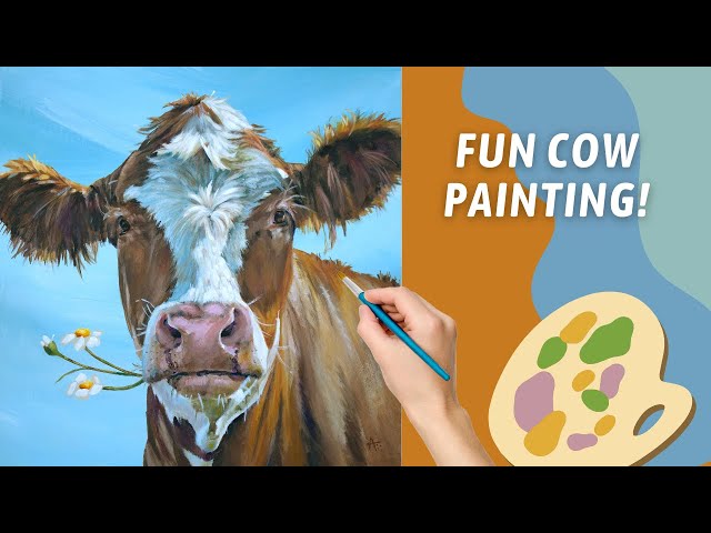 ACRYLIC COW PAINTING! Painting DRAMATIC Lighting! Cow on WOOD Board! By: Annie Troe