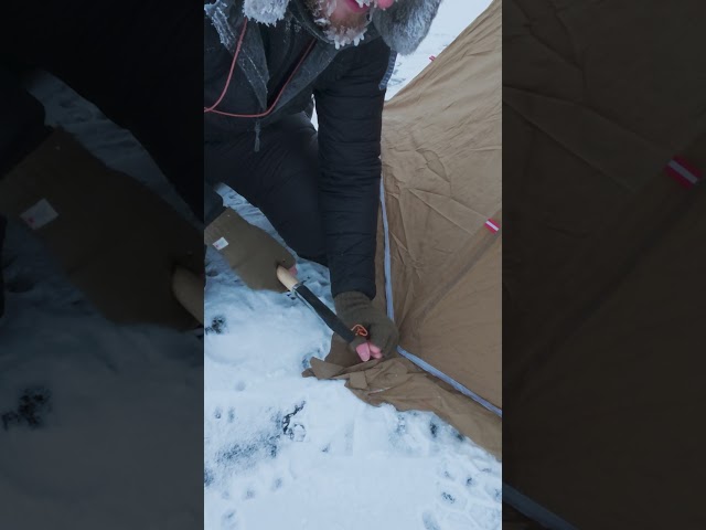 SOUND ON! Crazy ice crack when pitching a tent on ocean #camping #wintercamping #outdoorlife #tent