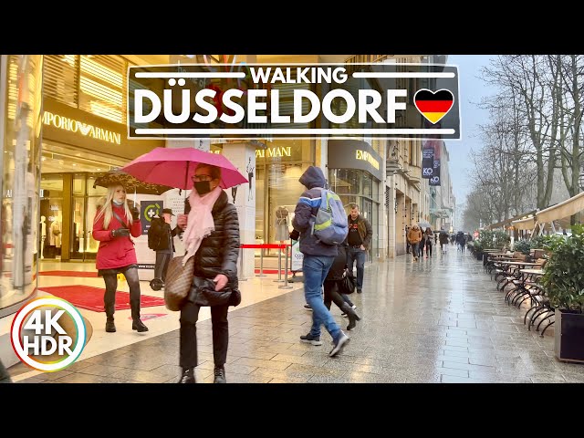 Düsseldorf City in Germany 2022 🇩🇪 4K-HDR Rain Walking Tour With Captions!