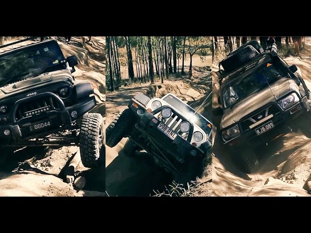 Jeep Wrangler and Nissan Patrol on  Camp Road 4x4 offroading