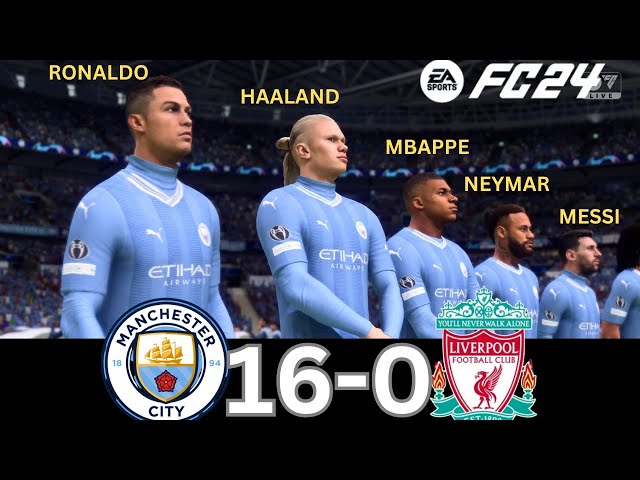 WHAT HAPPEN IF MESSI, RONALDO, MBAPPE, NEYMAR, PLAY TOGETHER ON MANCHESTER CITY VS LIVERPOOL