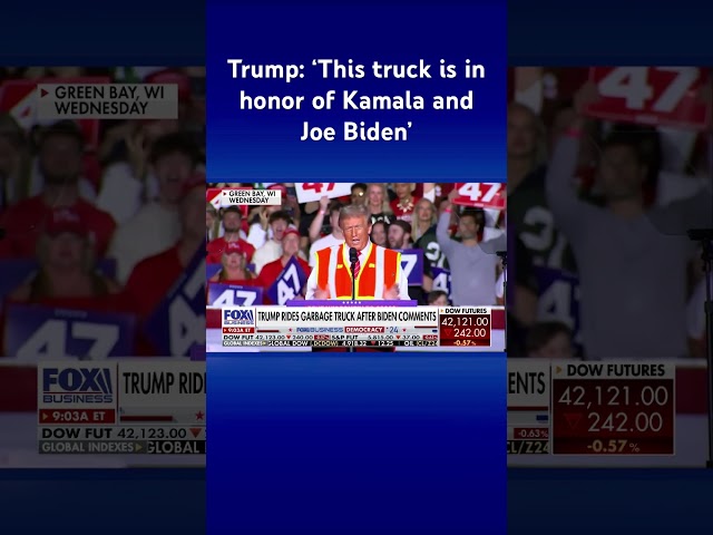 Trump rides garbage truck after Biden’s shady comments against MAGA supporters #shorts