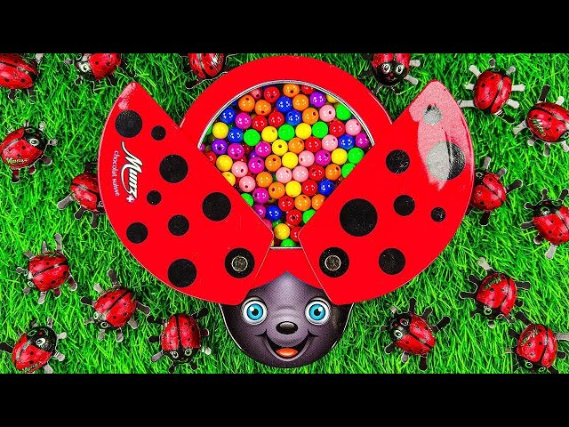 Satisfying ASMR Mixing Rainbow Candy & DIY Slime, Funny Make up & Rainbow Ladybug Full of Bead, M&M