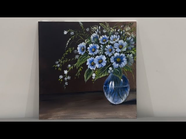 Flowers in a Glass Vase ||Step by Step Acrylic Painting