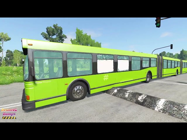 Long Bus, Police Bus And School Bus vs Massive Speed Bumps - BeamNG.Drive