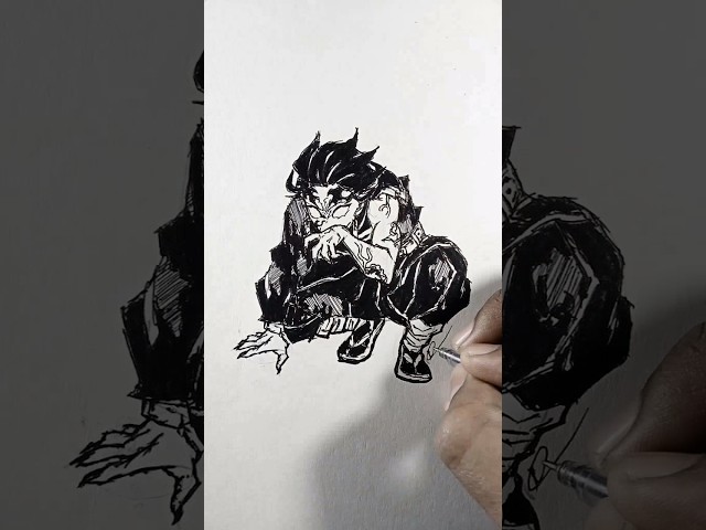 Speed drawing StickMan Tanjiro demon from demon slayer #shorts #anime #drawing #tanjiro